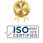 ISO 45001 2018 Certified Occupational Health and Safety gold badge for heavy transport operations
