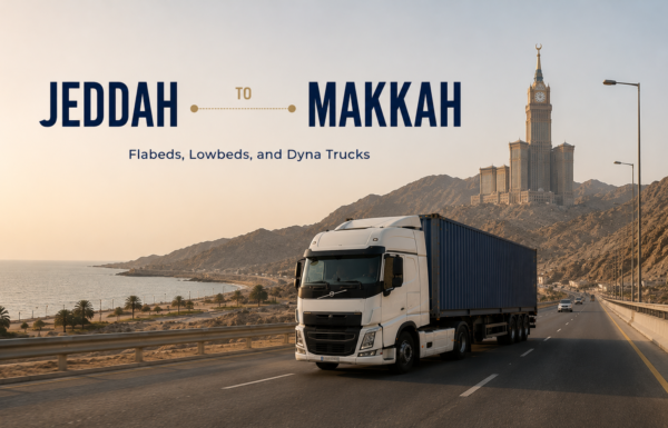Truck hire Jeddah to Makkah Saudi Arabia — construction materials and supply transport hire KSA, Jeddah Makkah vehicle hire — refrigerated truck flatbed and Dyna for industrial cargo and food supply KSA