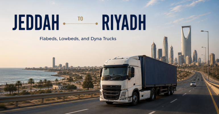 Jeddah Riyadh trailer hire — flatbed curtainsider and refrigerated truck for inter city cargo Saudi Arabia, Truck hire Jeddah to Riyadh Saudi Arabia — flatbed and trailer rental for industrial cargo KSA