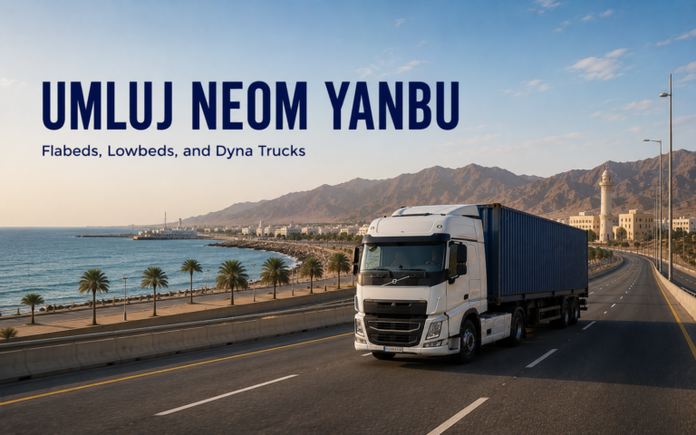 Truck hire NEOM Yanbu Umluj Saudi Arabia — Vision 2030 construction and industrial transport hire KSA, NEOM Yanbu Umluj trailer hire — construction project and petrochemical industrial freight Saudi Arabia KSA