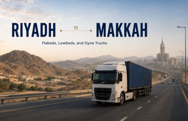 Truck hire Riyadh to Makkah Saudi Arabia — construction materials and food supply transport hire KSA, Riyadh Makkah vehicle hire — flatbed refrigerated and curtainsider trailer for cargo transport Saudi Arabia