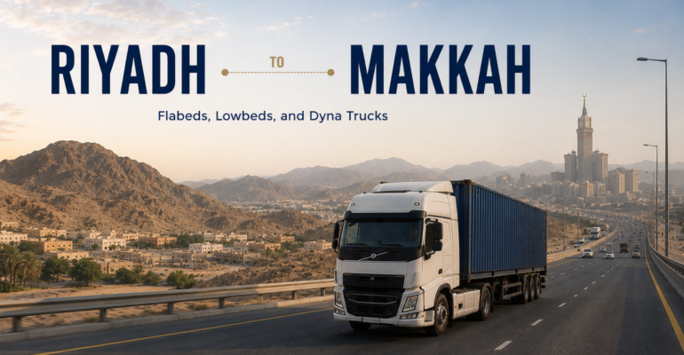 Truck hire Riyadh to Makkah Saudi Arabia — construction materials and food supply transport hire KSA, Riyadh Makkah vehicle hire — flatbed refrigerated and curtainsider trailer for cargo transport Saudi Arabia